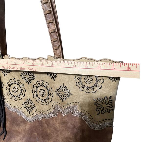 Catchfly Mandala Filigree Concealed Carry Handbag Shoulder Tote Boho Tassel Tan - Picture 12 of 16